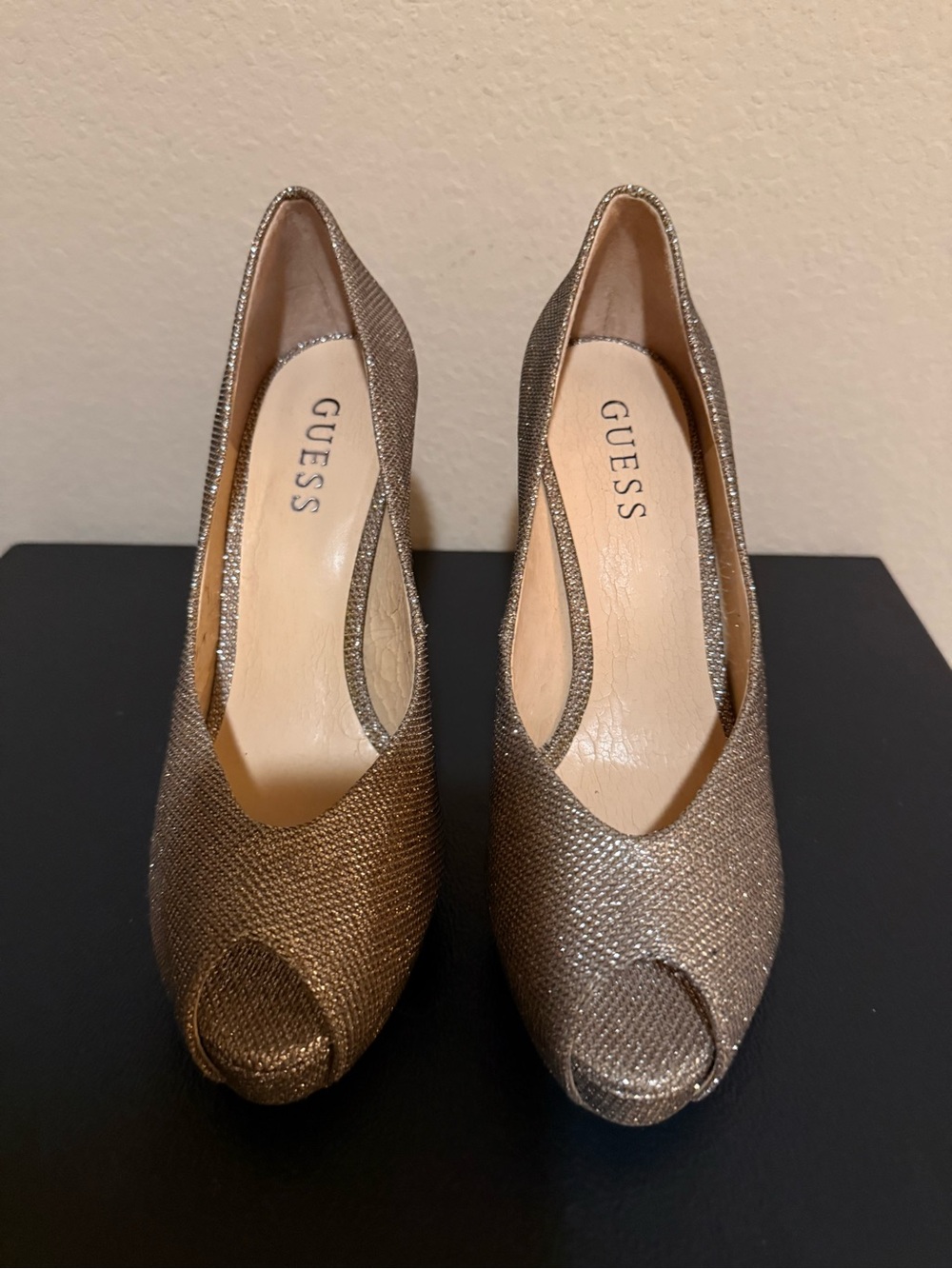 GUESS Metallic Bronze Open-Toe Heels